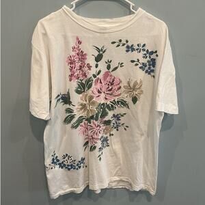 Vintage Tshirt Floral 90s Made in USA White Size XL Romantic Cottagecore Garden